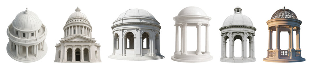 Fototapeta premium Classical architectural dome structure set including various styles of rotundas, cupolas, and pavilions isolated. Elegant building elements.