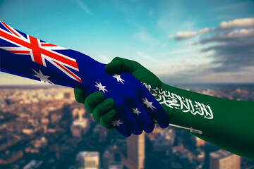 Shaking hands Australia and Saudi Arabia