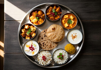 Navratri thali of Indian cuisine on a plate