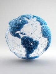 3D globe, network-style, light blue,  connected continents