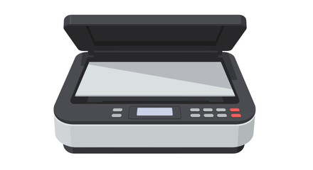 Modern flat design scanner with open lid and control panel