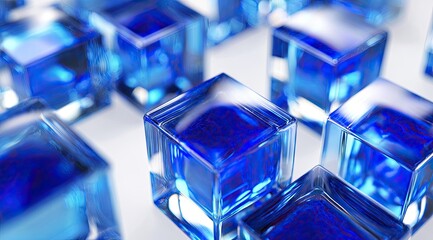 Abstract close-up of many translucent blue cubes