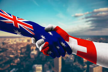 Shaking hands Australia and Switzerland