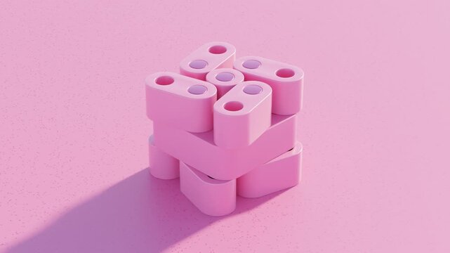 Abstract 3d structure resembling mechanism in pink tones placed on pink surface creates surreal abstract background with conceptual futuristic minimal design and motion