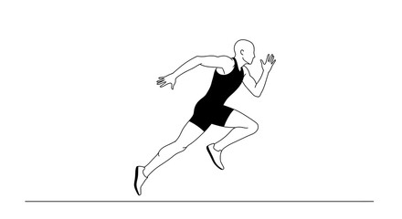 Silhouette of male sprinter running with speed and precision on white background