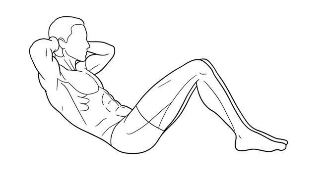 Fitness enthusiast in linear style performing crunch exercise