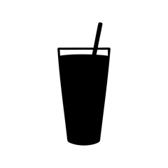 Black silhouette of a drink in a glass with a straw vector illustration