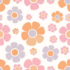Retro floral pattern with pastel colors and a 70s inspired design aesthetic, seamless pattern, Stock royalty.