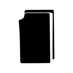 A minimalist black and white illustration of a closed book or notebook