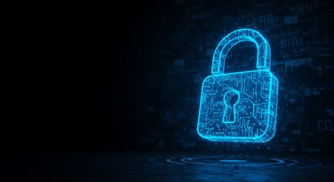 Digital Blue Lock Icon on Dark Background Representing Cybersecurity and Data Protection