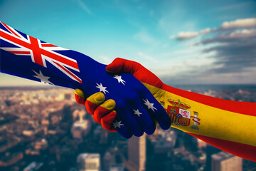 Shaking hands Australia and Spain