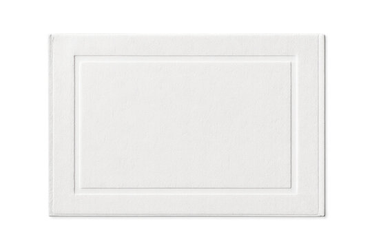 White embossed blank paper card with border on transparent background