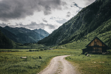 A Rustic Alpine Hut and Winding Path in the Riesach Valley