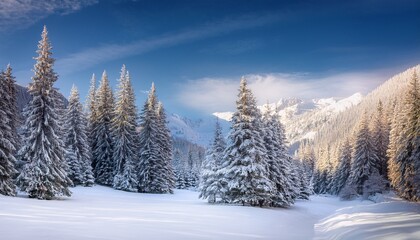 Fototapeta premium Captivating Winter Wonderland A Serene Painting Of Snowcovered Trees In Tranquil Landscape