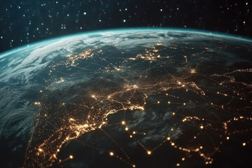 Obraz premium Planet Earth rotating showing connections between European cities at night