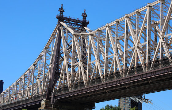 Queensboro Bridge metal truss structure detail in New York USA
