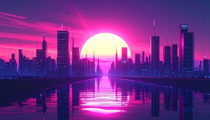Digital a Futuristic Sunset . Vibrant Pink Purple Hues