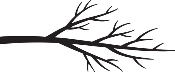 Elegant silhouette of a bare tree branch with intricate details against a white background