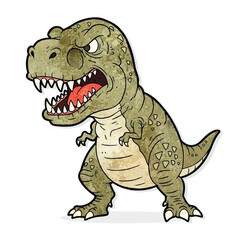 Naklejka premium A vintage-style illustration of an angry T-Rex with its mouth open, showcasing sharp teeth against a clean white background.