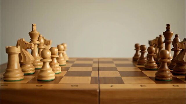 Wooden Chess Pieces on Board in Warm Light