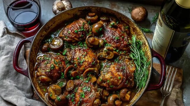coq au vin chicken in wine sauce french dish video