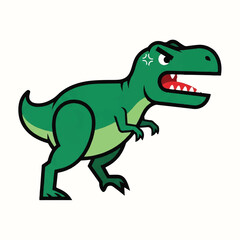 Obraz premium Vintage-style illustration of an enraged green T-Rex with a starburst on its cheek, depicted in a dynamic pose against a clean white background.