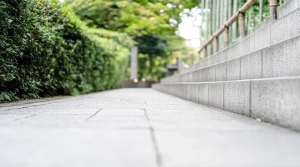 Fototapeta premium A wooden staircase winds through a lush bamboo forest, softly lit by glowing lanterns, creating a serene and inviting path in the night