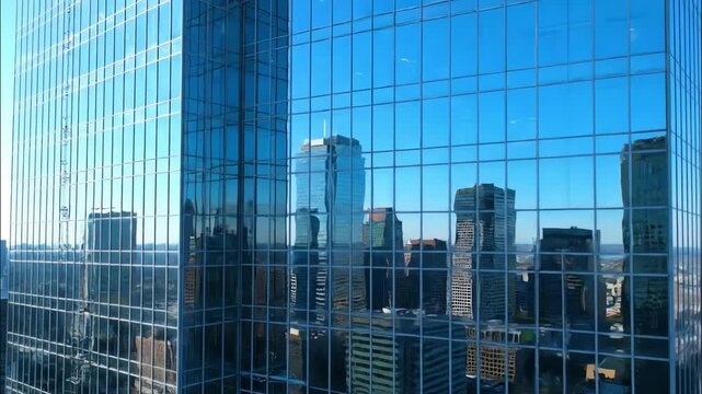 Glass Facade Reflecting City Skyline