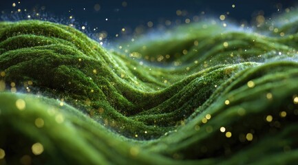 Lush, undulating moss hills with glittering dust