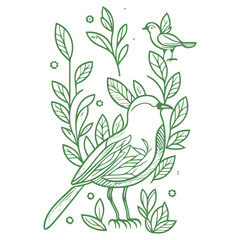 bird flower illustration green