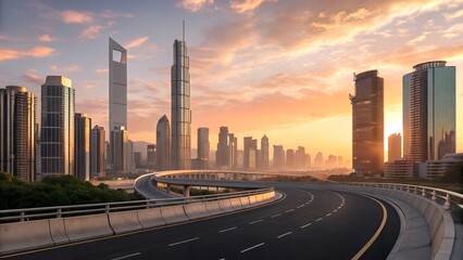 3d rendering of neon mega city with light reflecti