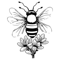 Bee on flower spring illustration sketch hand draw