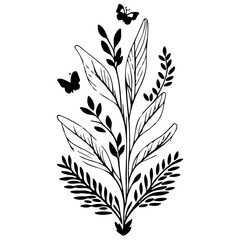 spring grass leaf Easter butterfly illustration sketch hand draw