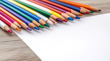 Obraz premium A coloring book laid out with crayons and markers invites relaxation through art, featuring cute animals and objects on a wooden desk