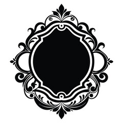 Ornate Black Vintage Frame with Floral Swirls and Decorative Flourishes Vector Illustration