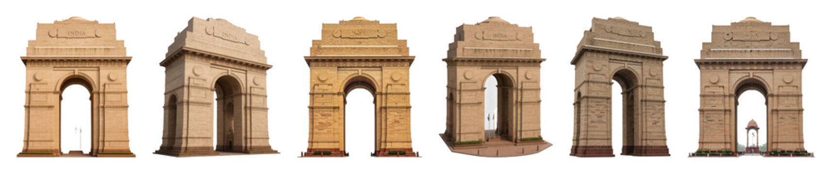 Fototapeta India Gate monument set including multiple angles and perspectives isolated. Indian landmark and historical architecture collection.