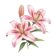 Naklejka premium Pink lilies and buds isolated on transparent background