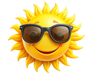 Smiling sun with sunglasses isolated on transparent background