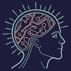 Glowing futuristic ai brain hologram with digital network connections and abstract light effects