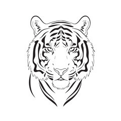 Fototapeta premium Vector Illustration of a Tiger Head in Minimalist Black and White Style Featuring Bold Stripes and Symmetrical Composition