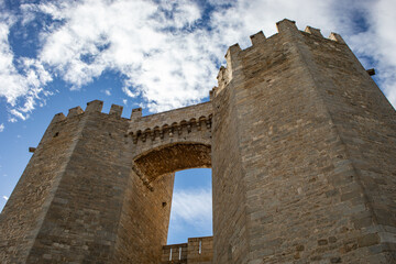 San Miguel Towers at the entrance to the city of Morella, Castellón, Valencian Community, Spain