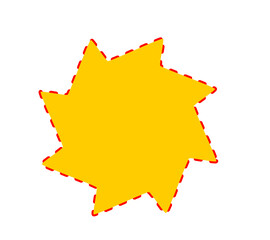 Obraz premium Yellow starburst badge shape with red dashed outline graphic design for sale posters, discount labels, stickers, and promotional highlights