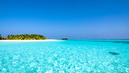 Fototapeta premium Tropical Paradise Clear Turquoise Water and Island Beach Getaway