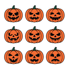 Pumpkin Halloween faces with different expressions.