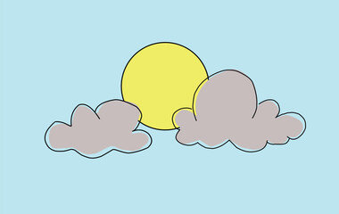 Clouds and yellow sun flat design illustration.eps