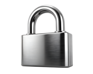 Shiny metal padlock isolated on transparent background