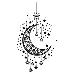 hanging moon star Ramadan illustration sketch draw