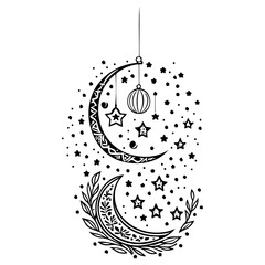 hanging moon star Ramadan illustration sketch hand draw
