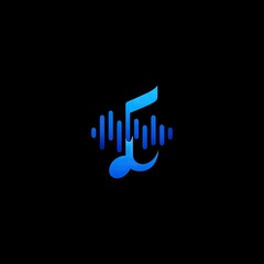 Obraz premium A vibrant blue musical note with sound waves against a black background.