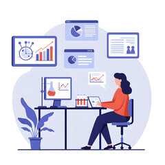 Female Student Engaging in Virtual Learning and Data Analysis in a Modern Study Environment